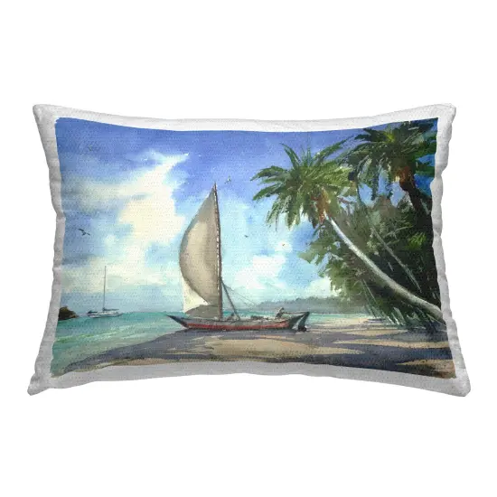 High & Dry Boat on Shore Outdoor Printed Pillow Design by Geoff Allen, 14 x 7 x 20 {1}