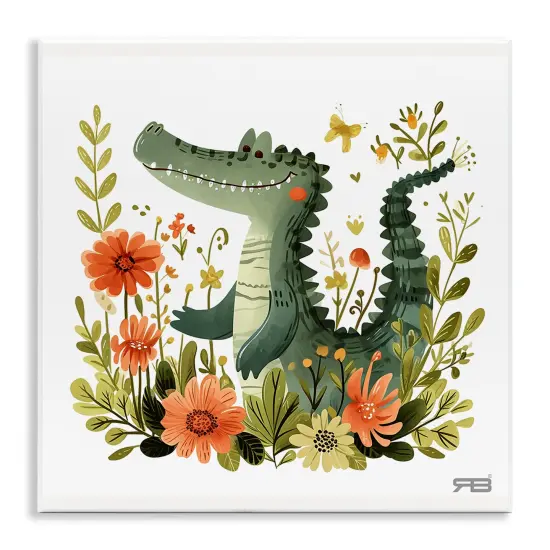 Stupell Industries Floral Happy Alligator Wall Plaque Art Design by Roozbeh Bahramali {1}