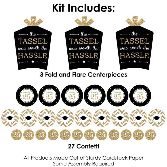 Big Dot of Happiness Tassel Worth The Hassle - Gold - 2025 Graduation Party Decor and Confetti - Terrific Table Centerpiece Kit - Set of 30 {4}