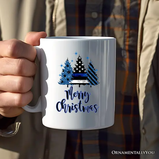 Police Officer Back The Blue Christmas Trees, Retirement Mug Gift {2}