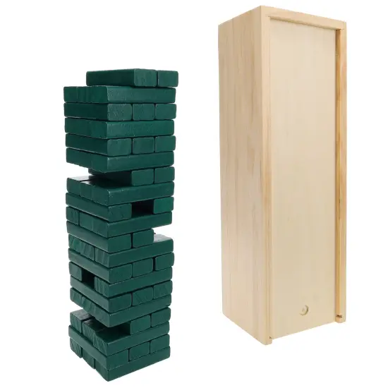 WE Games Wood Block Stacking Party Game That Tumbles Down when you play - Includes 12 in. Wooden Box and die {1}