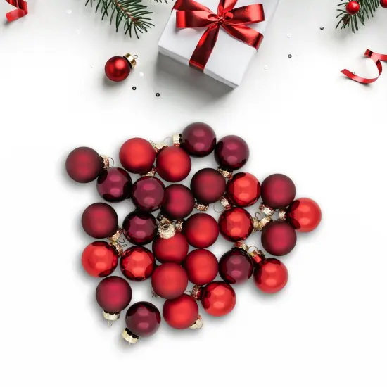 Northlight 2-Finish Mini Christmas Glass Ball Ornaments - 1" (25mm) - Red and Burgundy - 28ct {1}