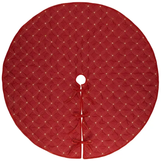 Northlight Round Quilted Christmas Tree Skirt - 72&ldquo; - Red {3}
