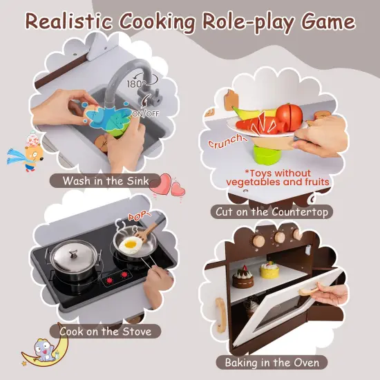 Brown Kitchen Play-set with Ice Maker Microwave Oven Sink and Washing Machine for Kids {6}