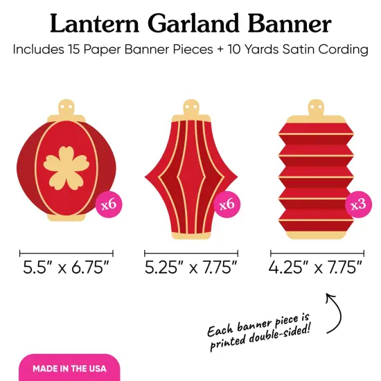 Big Dot of Happiness Lunar New Year Lantern Garland Banner, Happy New Year Party Decorations, Lunar New Year Banner, Lantern Banner, 15 Feet of Cord, 15 Lantern Shapes {4}