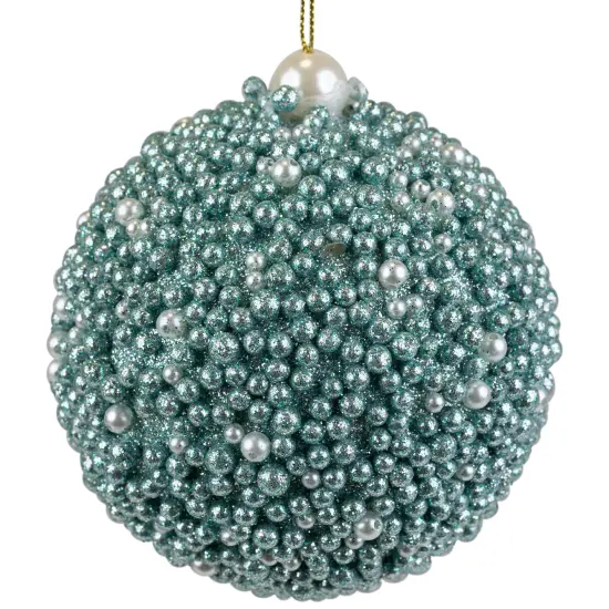 Northlight Glitter Beaded Christmas Ball Ornament - 4" - Seafoam Green {6}