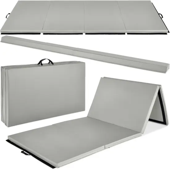 Best Choice Products 10ftx4ftx2in Folding Gym Mat 4-Panel w/ Carrying Handles & Folding Balance Beam Gray w/Beam {1}
