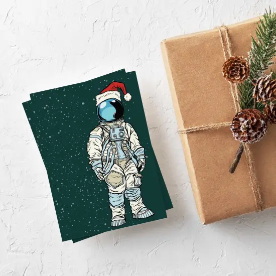 Funny Astronaut Christmas Greeting Cards Boxed Set &ndash; 24 Modern Holiday Notecards Featuring Santa Space Design, Quirky and Festive Bulk Pack with Envelopes {2}