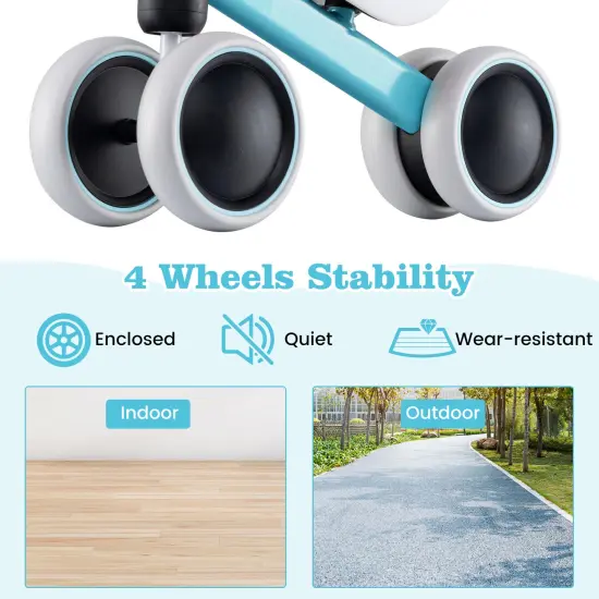 4 Wheels No-Pedal Baby Balance Bike Perfect for Indoor and Outdoor Use Blue {6}