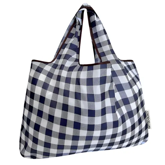 Wrapables Large Foldable Tote Nylon Reusable Grocery Bags, Black Checkers {1}