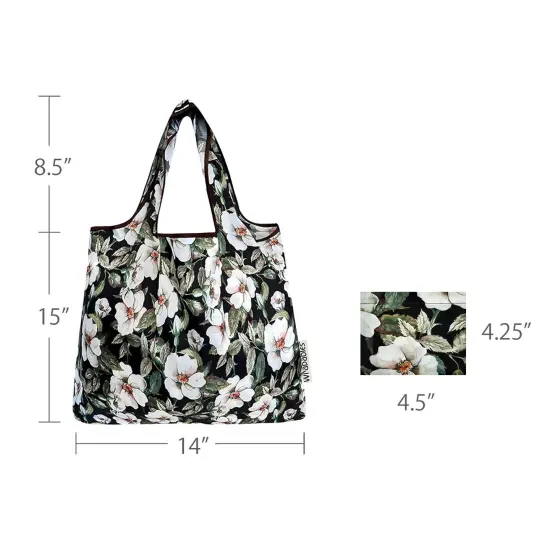 Wrapables Foldable Tote Nylon Reusable Grocery Bag (Set of 2), White Pansies {2}