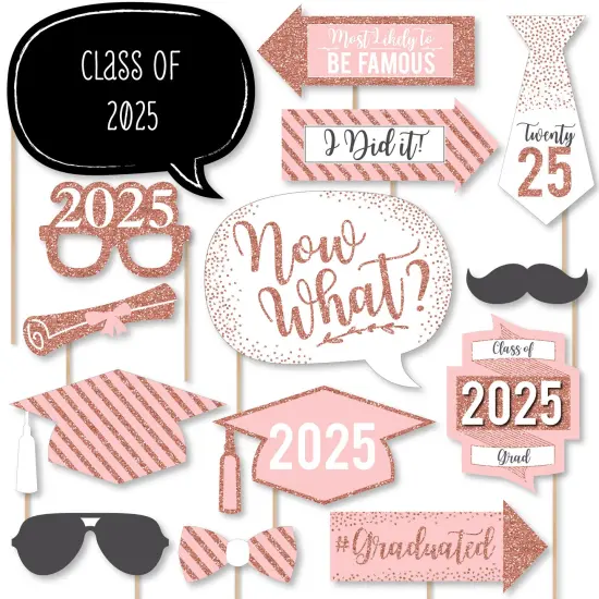 Big Dot of Happiness Rose Gold - 2025 Graduation Party Photo Booth Props Kit - 20 Count {1}