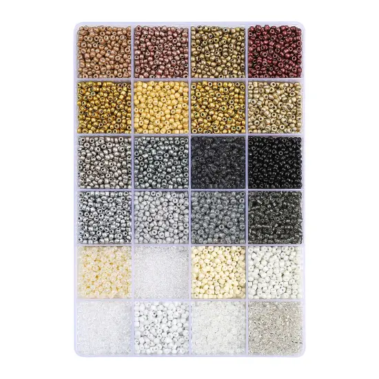 John Bead 12500pcs Assorted 24 Colors Glass Seed Beads 8/0 Jewelry Making Bead Box LightMetallicPalette {1}