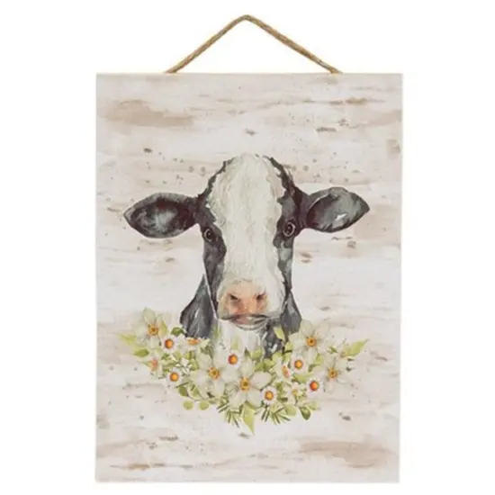 Cow & Flowers Portrait Hanging Sign {1}