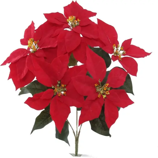 Red Velvet Poinsettia Bush with 5 Lifelike Silk Blooms | 20-Inch | Indoor/Outdoor Use | Festive Holiday Decor | Christmas Bushes | Home & Office Decor (Set of 6) - 2024 Christmas Collection, Floral Home by Artificial Flowers {2}