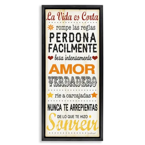 Stupell Industries La Vida es Corta Framed Floater Canvas Wall Art Gray Floater Frame {7}