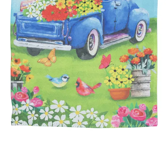 Northlight Welcome Pickup Truck with Flowers Outdoor House Flag 28" x 40" Blue {5}