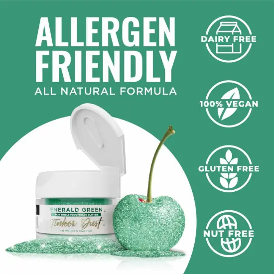 Bakell - Emerald Green Tinker Dust Edible Glitter (5g, 1x Jar) for Food, Desserts, and Beverages! {4}