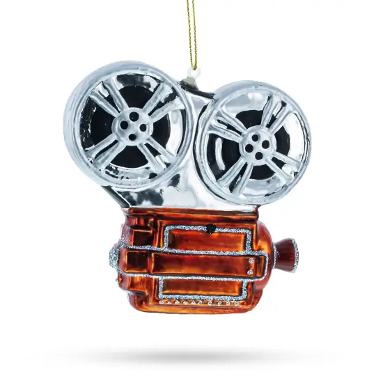 Retro Camera Movie Player Glass Christmas Ornament {3}