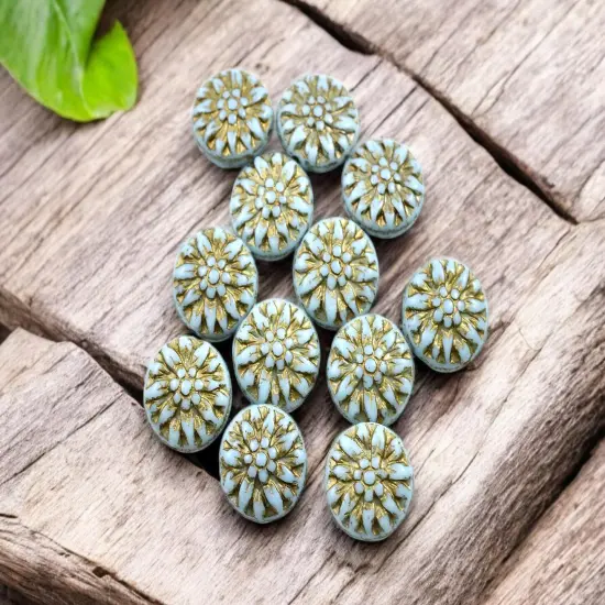 *12* 15mm Dark Bronze Washed Blue Turquoise Dahlia Flower Coin Beads {3}