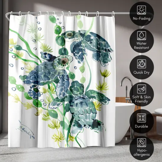 Americanflat 71" x 74" Shower Curtain, Three Sea Turtles by Suren Nersisyan {4}