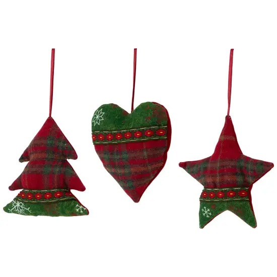 Northlight Plaid Heart, Tree and Star Christmas Ornaments - 5" - Red and Green - Set of 3 {5}