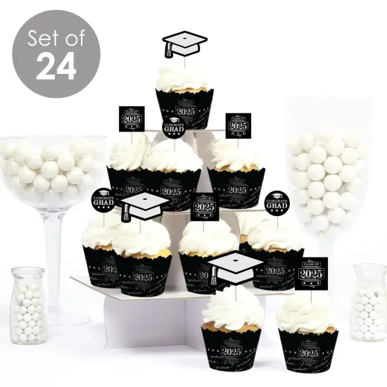 Big Dot of Happiness Graduation Cheers - Cupcake Decoration - 2025 Graduation Party Cupcake Wrappers and Treat Picks Kit - Set of 24 {3}