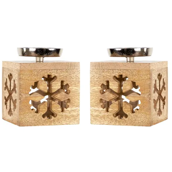 Northlight Snowflake Box Wooden Christmas Tealight Holders - 4.75" - Set of 2 Brown {5}