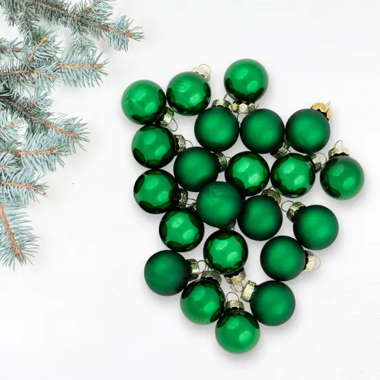Northlight 2-Finish Mini Christmas Glass Ball Ornaments - 1" (25mm) - Green - 24ct {4}