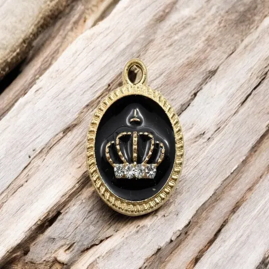 16x19mm Gold Plated Enamel Rhinestone Crown Charms -- Choose Your Color Green (1032) {4}