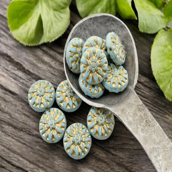 *12* 15mm Gold Washed Sky Blue Turquoise Dahlia Flower Coin Beads {2}