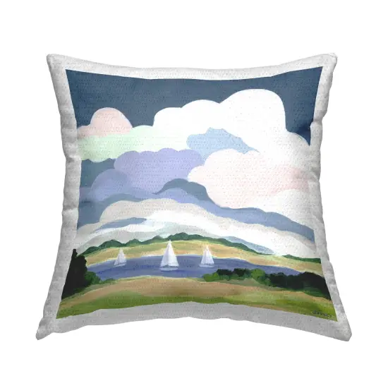 Lake Sailboats with Clouds Outdoor Printed Pillow Design by Jennifer Brinley, 18 x 7 x 18 {1}