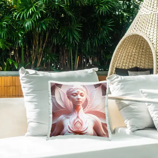 Spiritual Lotus Woman Statue Outdoor Printed Pillow Design by Shambhala Light Visionary Art, 18 x 7 x 18 {2}