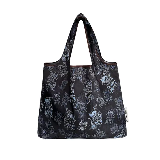 Wrapables Foldable Tote Nylon Reusable Grocery Bag (Set of 2), Black Rose Shadow {3}