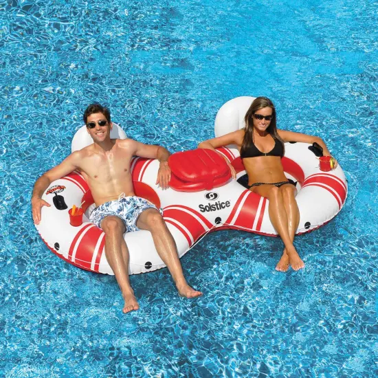 Swimline Super Chill Swimming Pool Duo Inner Tube with Cooler - 88" White {3}