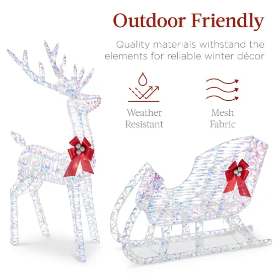Best Choice Products Lighted Christmas 4ft Reindeer & Sleigh Outdoor Decor Set w/ 205 LED Lights, Stakes Iridescent - Large {5}