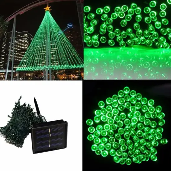 100 LED 32ft Solar Powered Outdoor String Light Green {3}