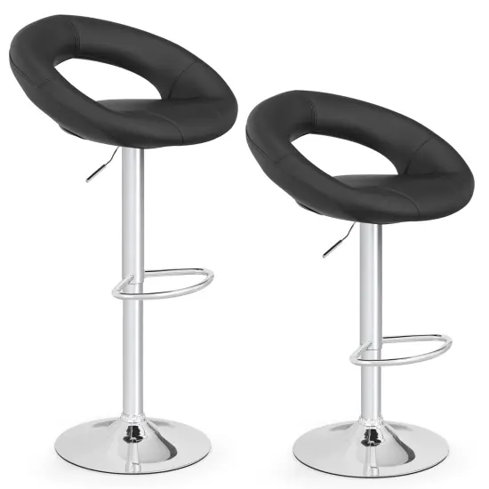 Height Adjustable Bar Stools Set of 2 with Hollow Back and Footrest Black {8}