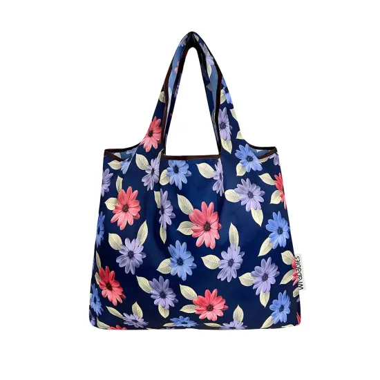 Wrapables Foldable Tote Nylon Reusable Grocery Bag (Set of 2), Colorful Daisies {3}