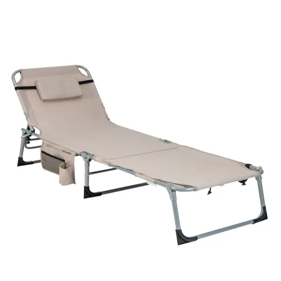 5-position Outdoor Folding Chaise Lounge Chair Beige {6}