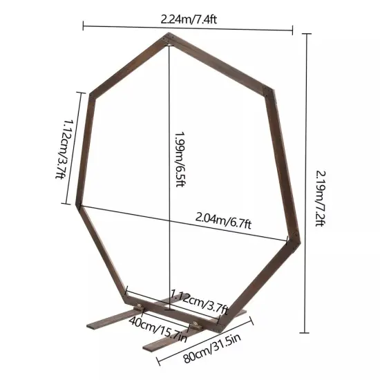7.2FT Retro Wedding Arch Wooden Heptagon Wedding Backdrop Stand Wooden Arch {2}