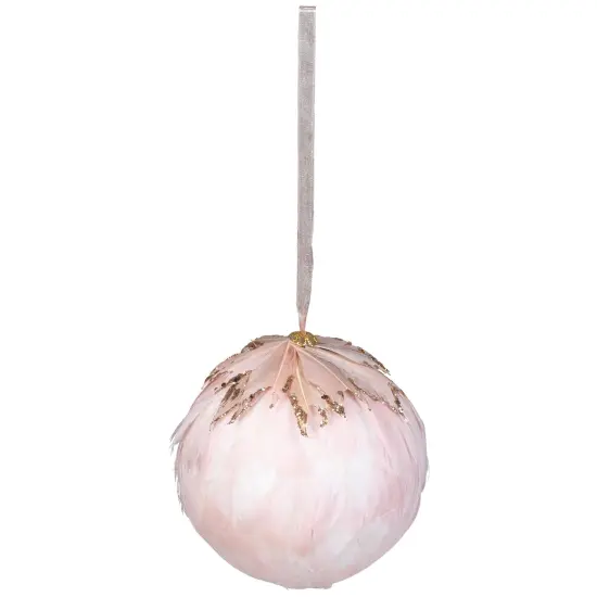 Northlight Glitter Feather Hanging Christmas Ball Ornament - 8" - Pink {6}