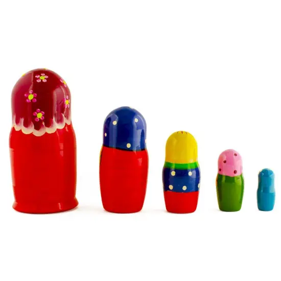 Set of 5 Girls with Cat, Rooster and Duck Animals Nesting Dolls 6 Inches {3}