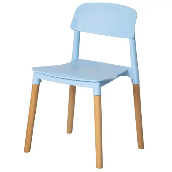 Modern Plastic Dining Chair Open Back with Beech Wood Legs Single Blue {1}