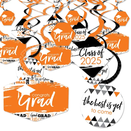 Big Dot of Happiness Orange Graduation Class of 2025 Decorations Hanging Swirls - Set of 40 {1}