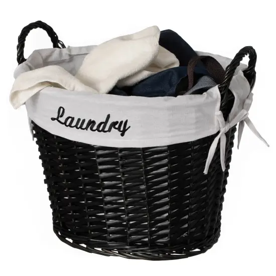 Wickerwise Handwoven Laundry Basket with Liner & Handles - Boho Decorative Storage Hamper for Clothes Blankets Pillows and Towels - Ideal for Laundry Room Bathroom Bedroom and Living Room Black {7}