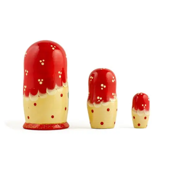 Set of 3 Red Headscarf with Folk Art Flowers Wooden Nesting Dolls Matryoshka 3.5 Inches {3}