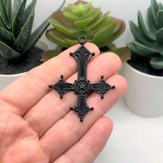 1, 4 or 20 Pieces: Black Enamel Inverted Cross Pendants {2}