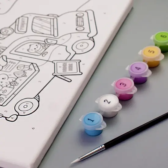 Angels Craft Paint by Number Canvas Set - Purrfect Scoops | Includes: 1 Pre-printed Canvas, 6 Acrylic Paint pots, 1 Artist Brush {4}