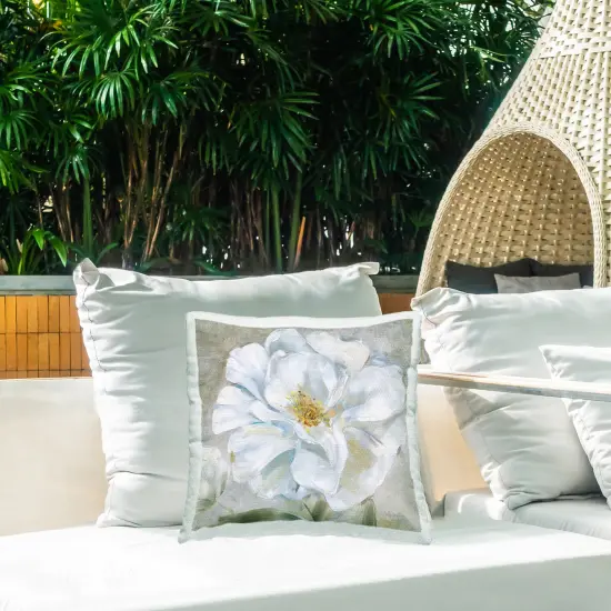Close Up White Bloom Outdoor Printed Pillow Design by Sally Swatland, 18 x 7 x 18 {2}